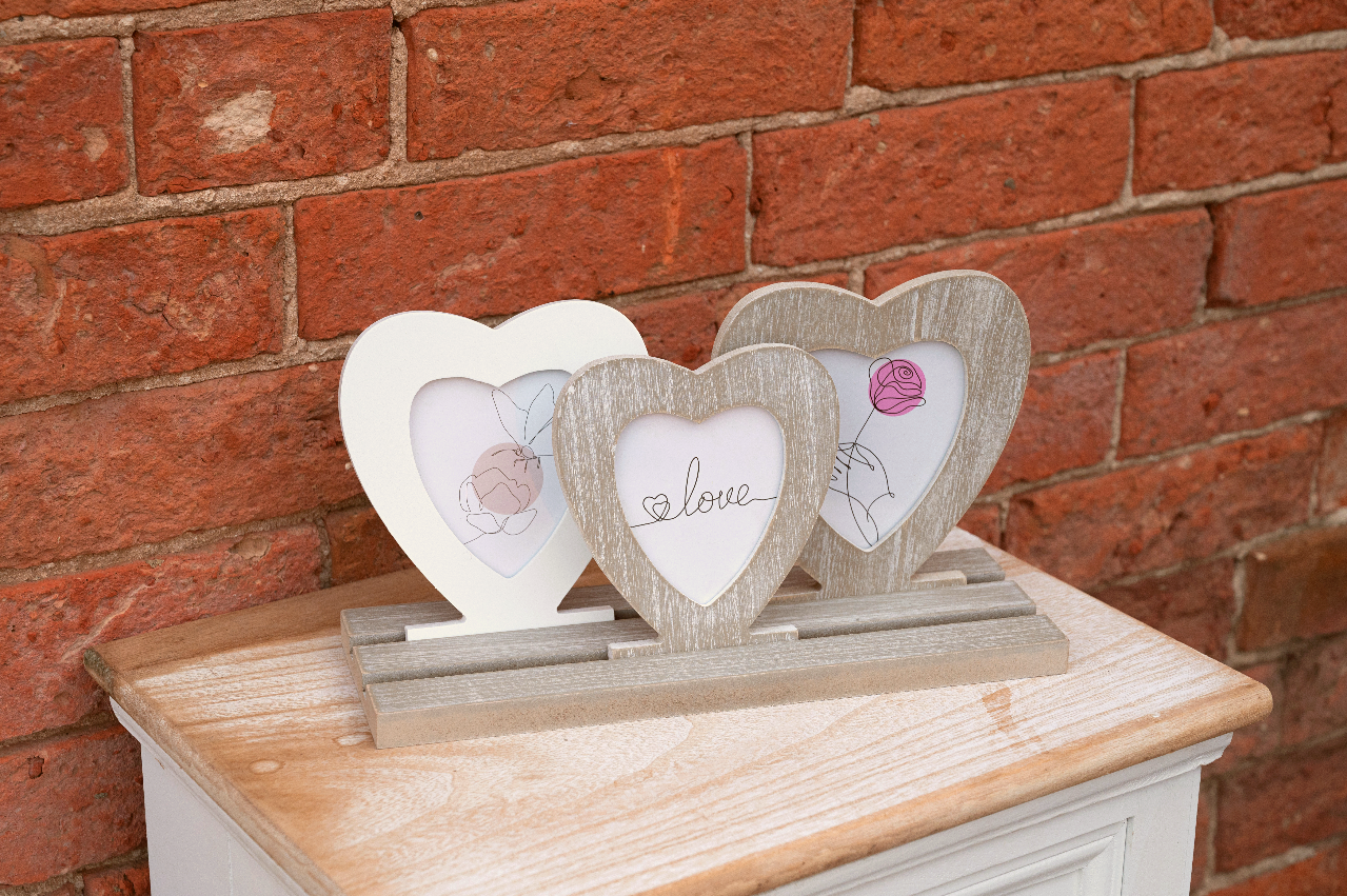 Three Rustic Heart Frames On Tray