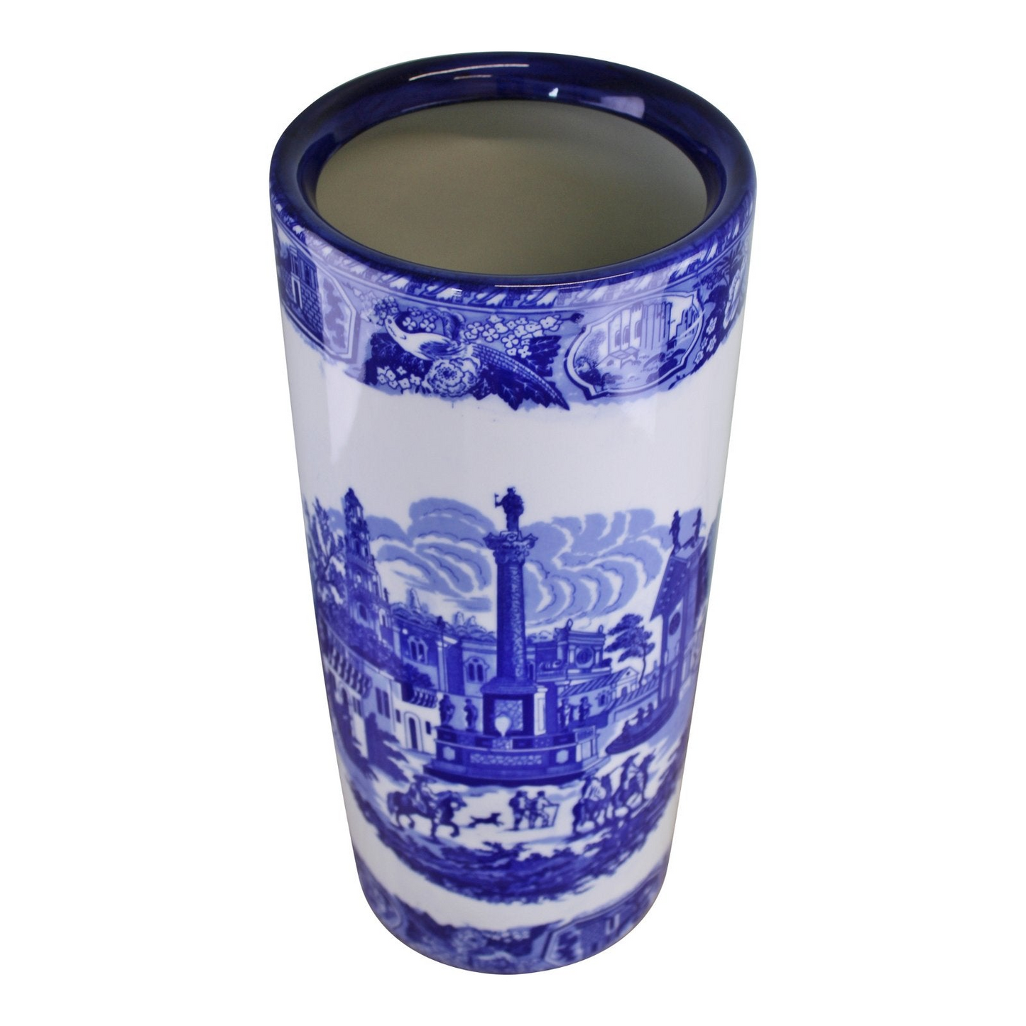 Umbrella Stand, Vintage Blue & White Townscape Design