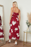 Cami Wrap Midi Dress In Red Floral Print