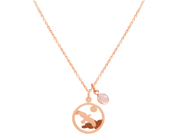 Gemshine alpine eagle wildlife necklace with rose quartz GEMSTONE pendant in 925 silver, gold plated or rose. Sustainable, Fair Trade Jewelry - Made in Spain, Metal Color:Silver rose gold plated.