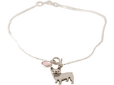 Gemshine bracelet FRENCH BULLDOG pendant with rose quartz. 925 silver, gold plated or rose. For pet master, mistress. Fair Trade - Made in Spain, Metal Color:Silver