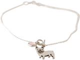 Gemshine bracelet FRENCH BULLDOG pendant with rose quartz. 925 silver, gold plated or rose. For pet master, mistress. Fair Trade - Made in Spain, Metal Color:Silver