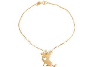 Gemshine bracelet dog with wings pendant. Faithful guardian angel in 925 silver, gold plated or rose. Gift for master, mistress - animal jewelry Made in Spain, metal color:silver