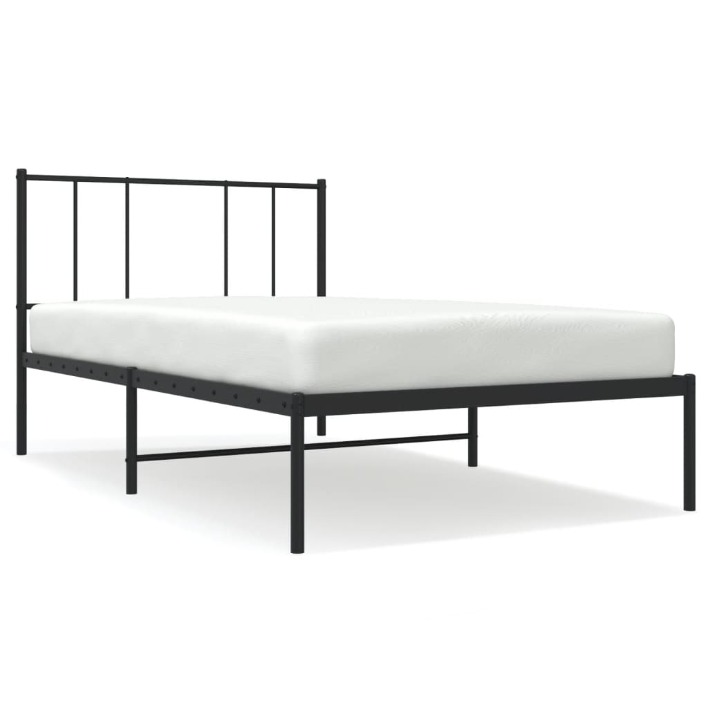 vidaXL Metal Bed Frame with Headboard Black 100x190 cm