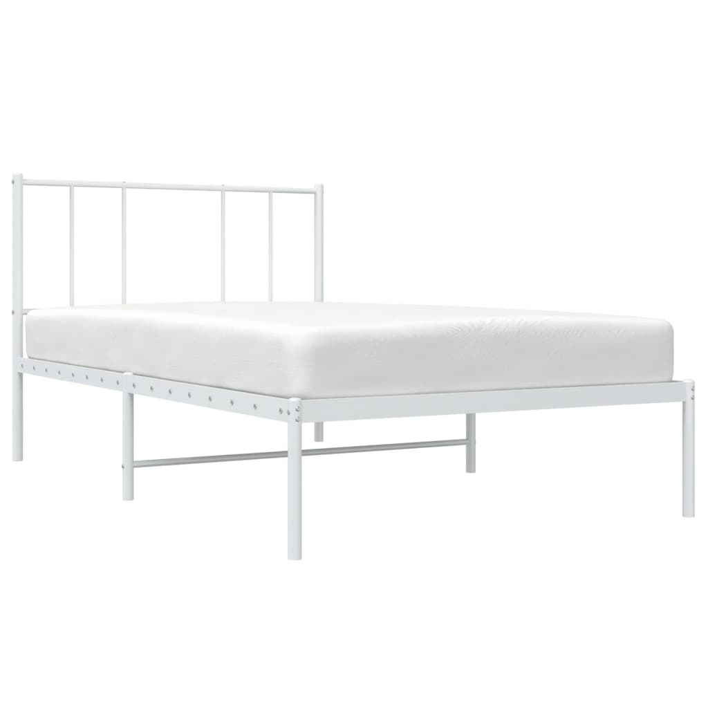 vidaXL Metal Bed Frame with Headboard White 100x200 cm