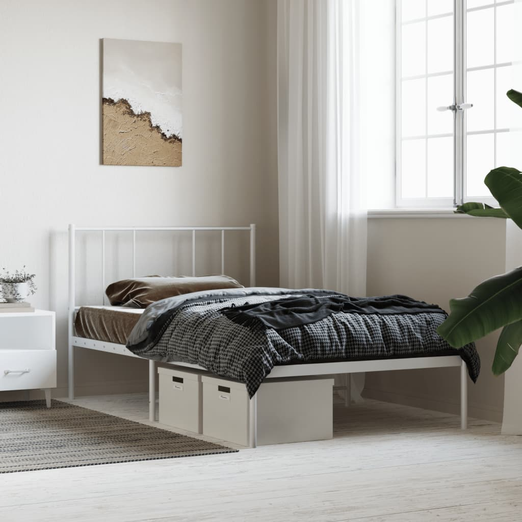 vidaXL Metal Bed Frame with Headboard White 100x200 cm