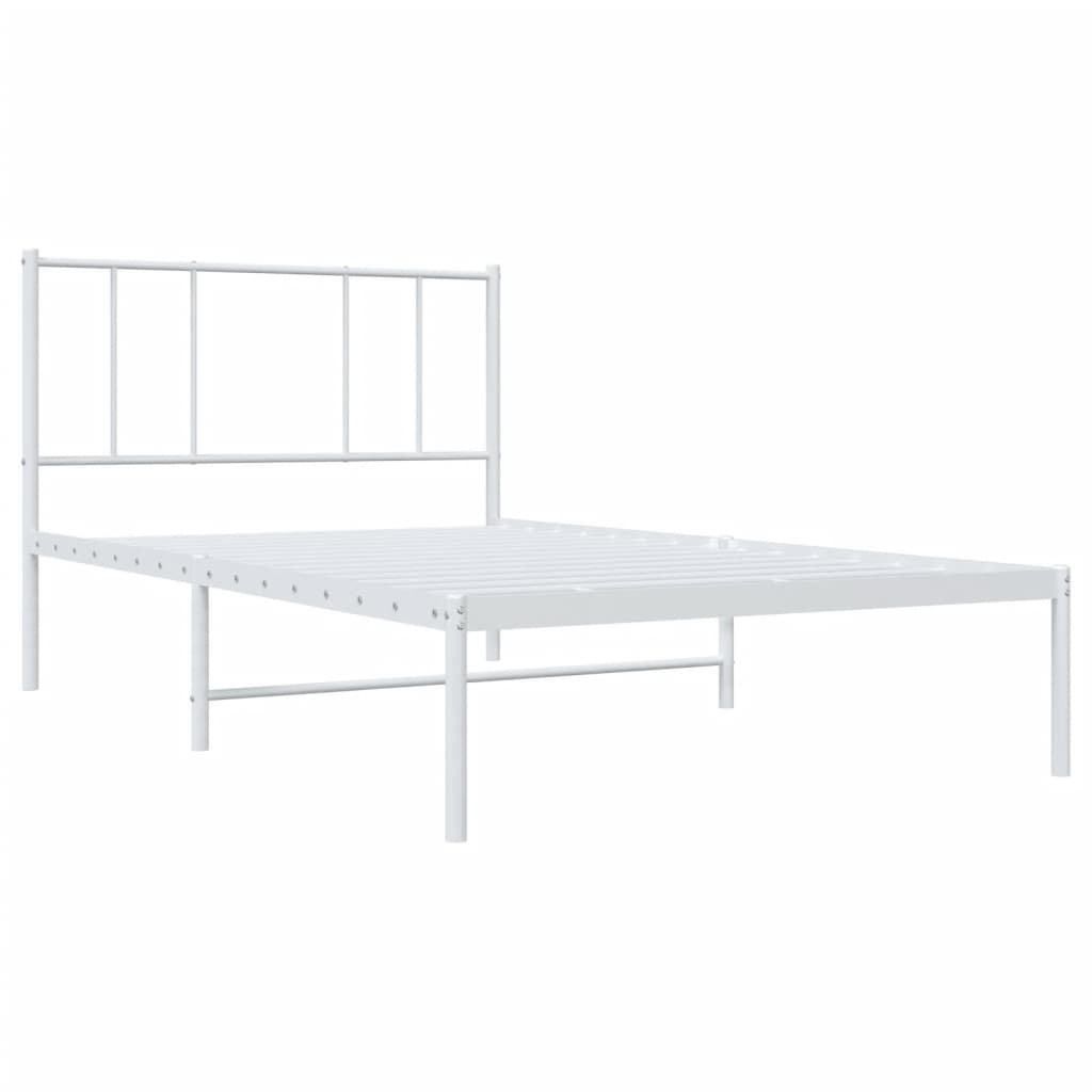 vidaXL Metal Bed Frame with Headboard White 100x200 cm