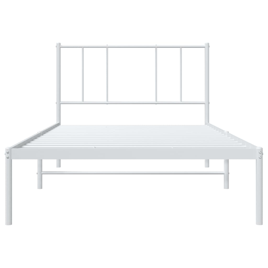 vidaXL Metal Bed Frame with Headboard White 100x200 cm