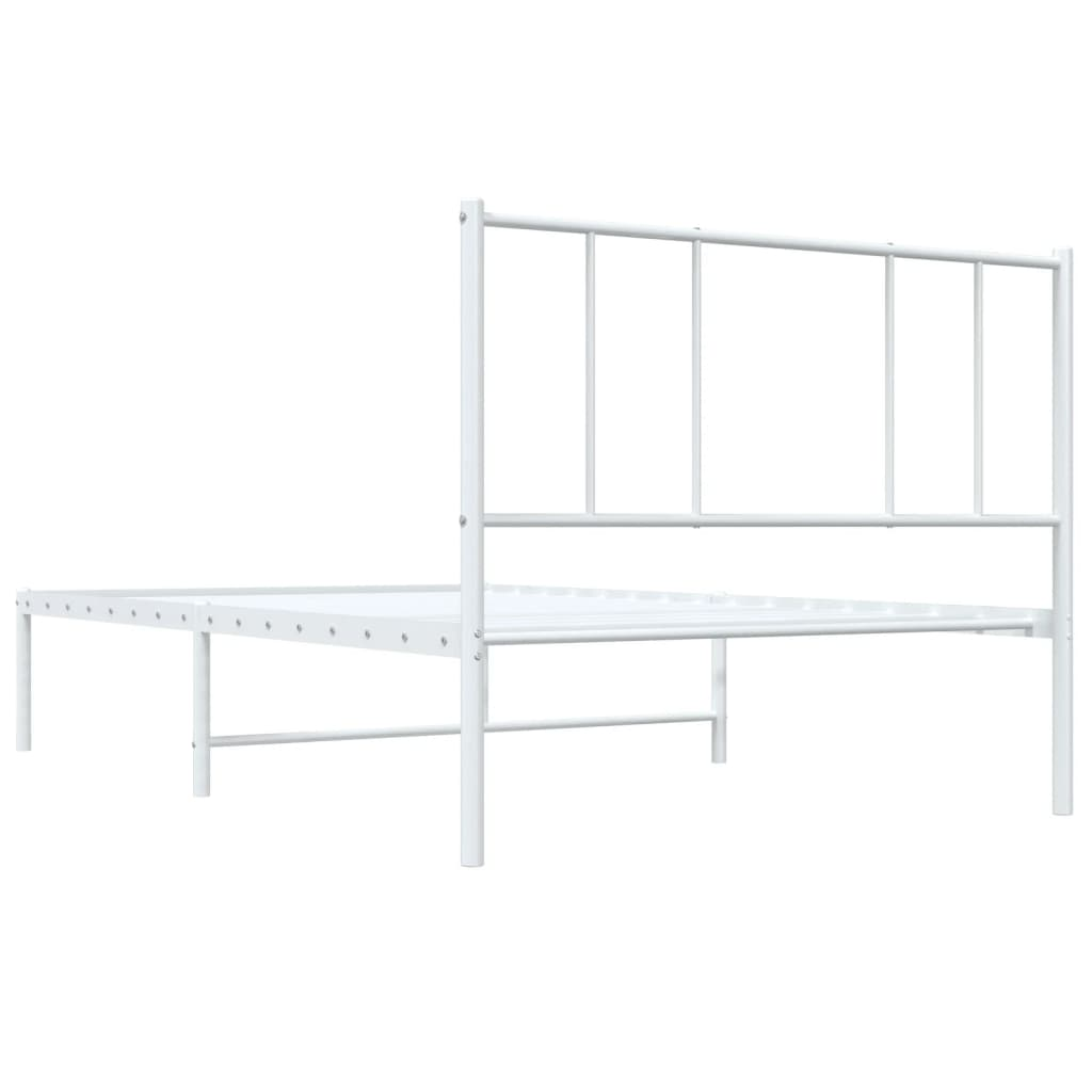 vidaXL Metal Bed Frame with Headboard White 100x200 cm