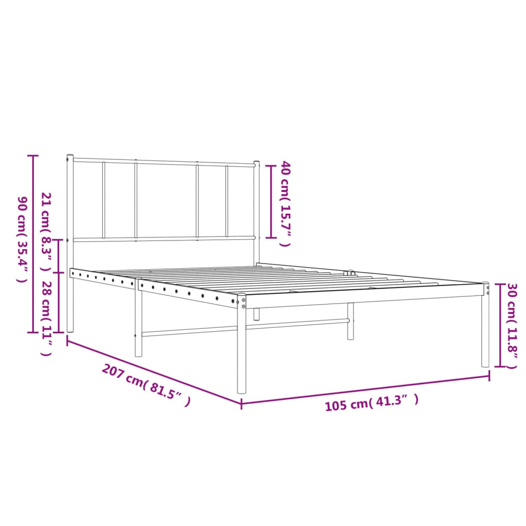 vidaXL Metal Bed Frame with Headboard White 100x200 cm