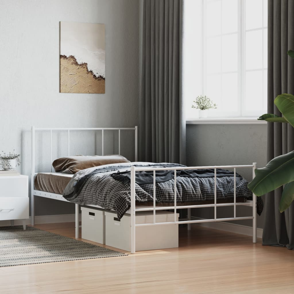 vidaXL Metal Bed Frame with Headboard and Footboard White 75x190 cm Small Single