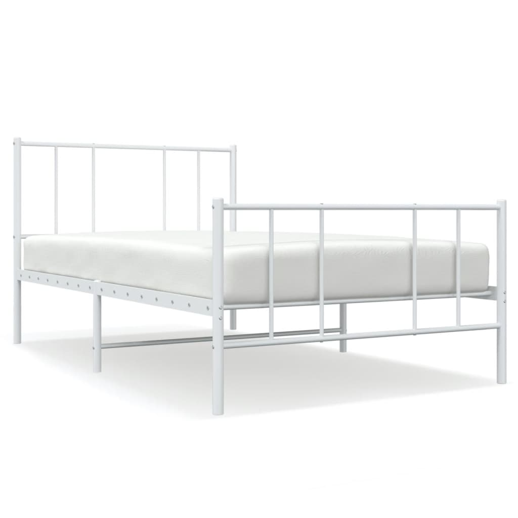 vidaXL Metal Bed Frame with Headboard and Footboard White 75x190 cm Small Single