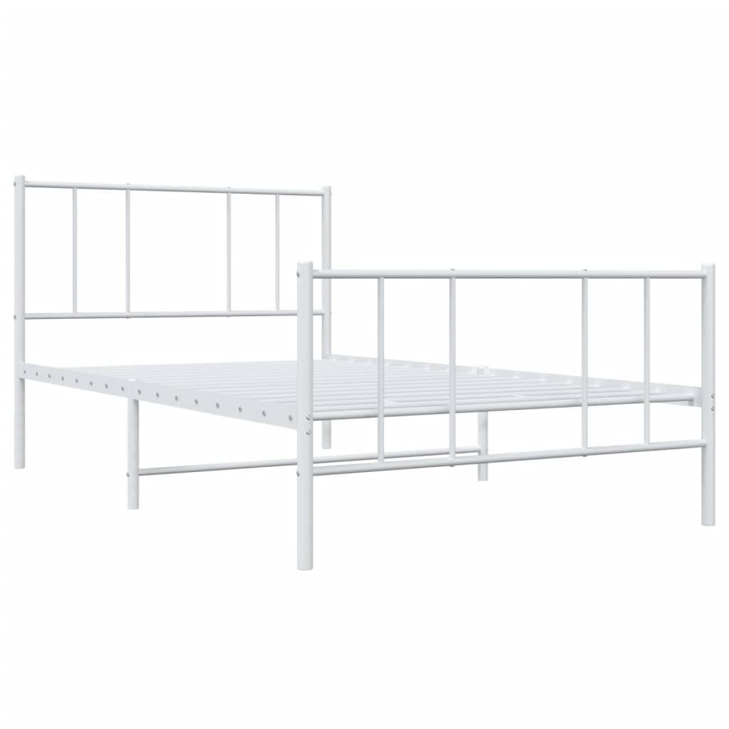 vidaXL Metal Bed Frame with Headboard and Footboard White 75x190 cm Small Single