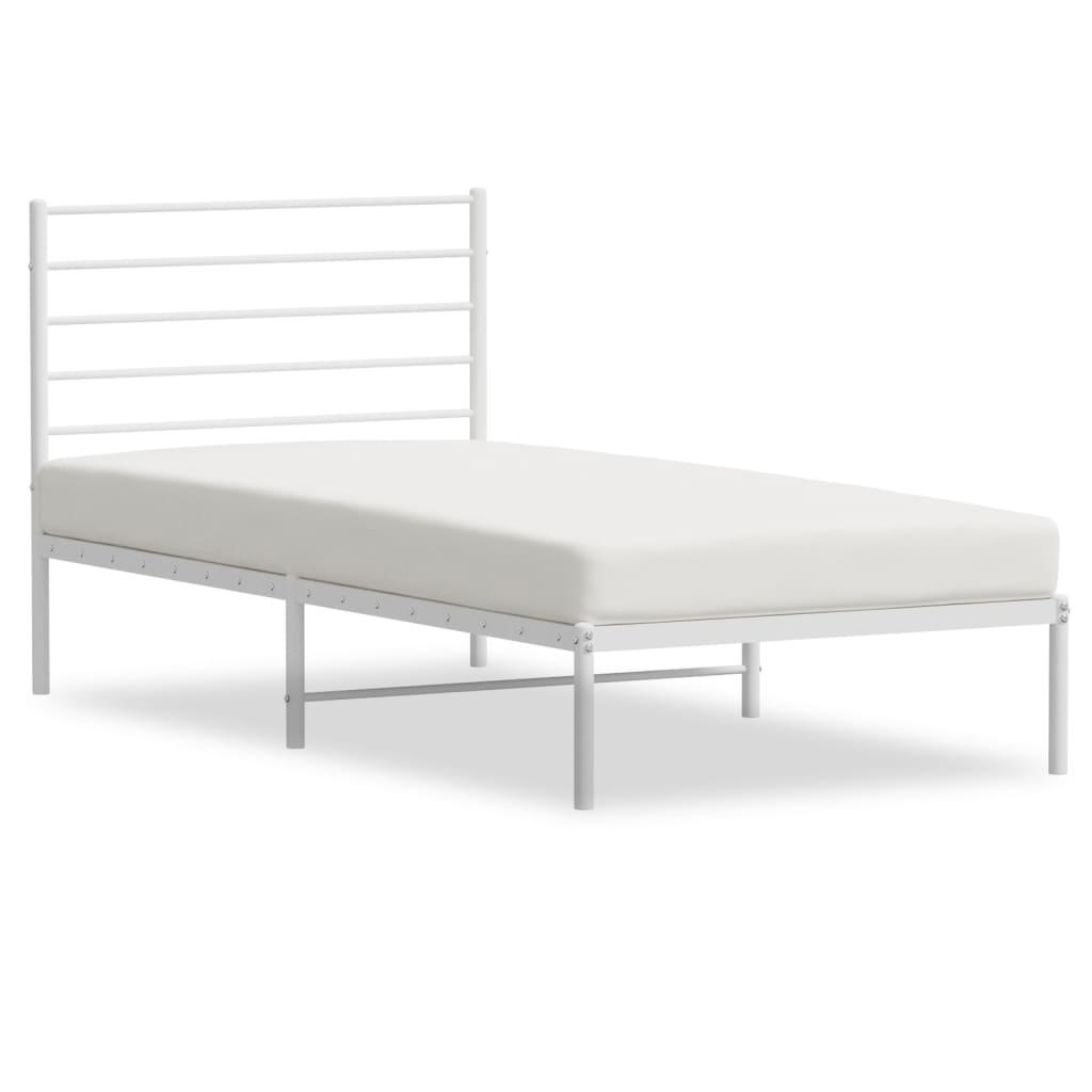 vidaXL Metal Bed Frame with Headboard White 90x190 cm Single