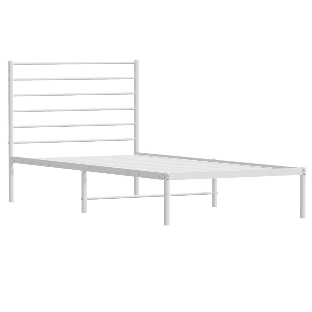 vidaXL Metal Bed Frame with Headboard White 90x190 cm Single