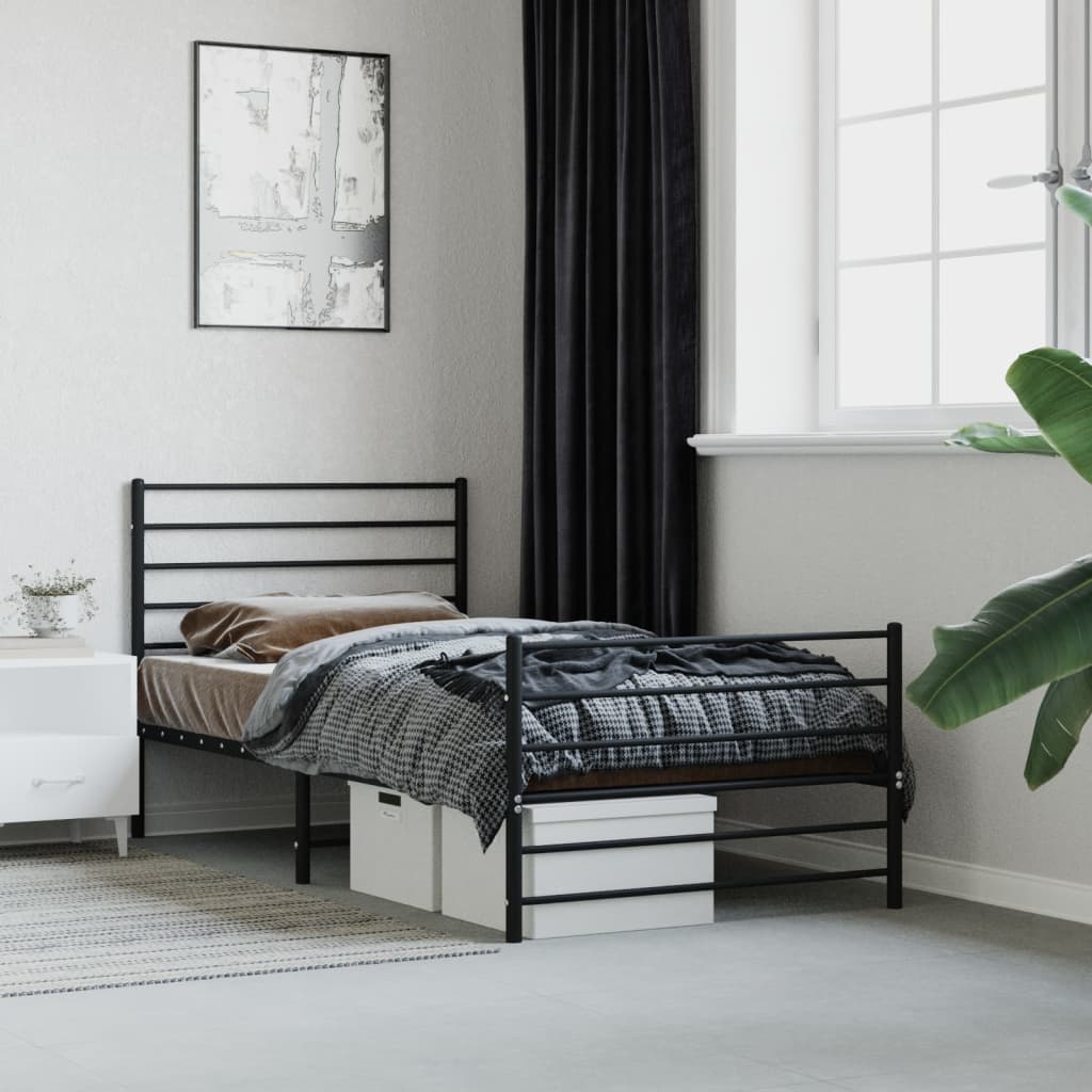 vidaXL Metal Bed Frame with Headboard and Footboard Black 90x200 cm