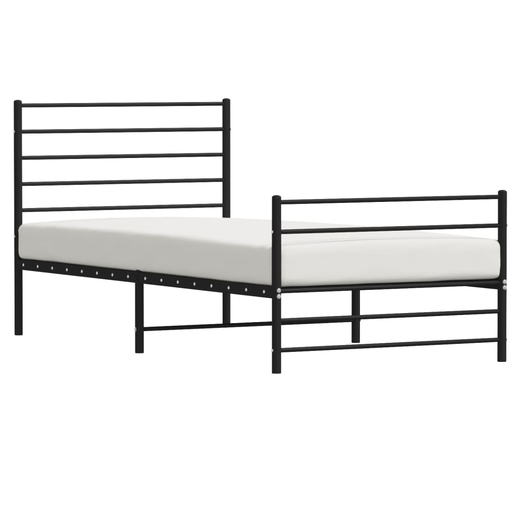 vidaXL Metal Bed Frame with Headboard and Footboard Black 90x200 cm