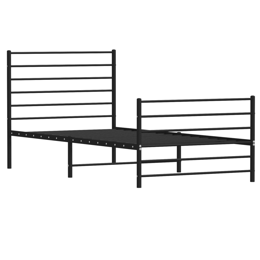 vidaXL Metal Bed Frame with Headboard and Footboard Black 90x200 cm