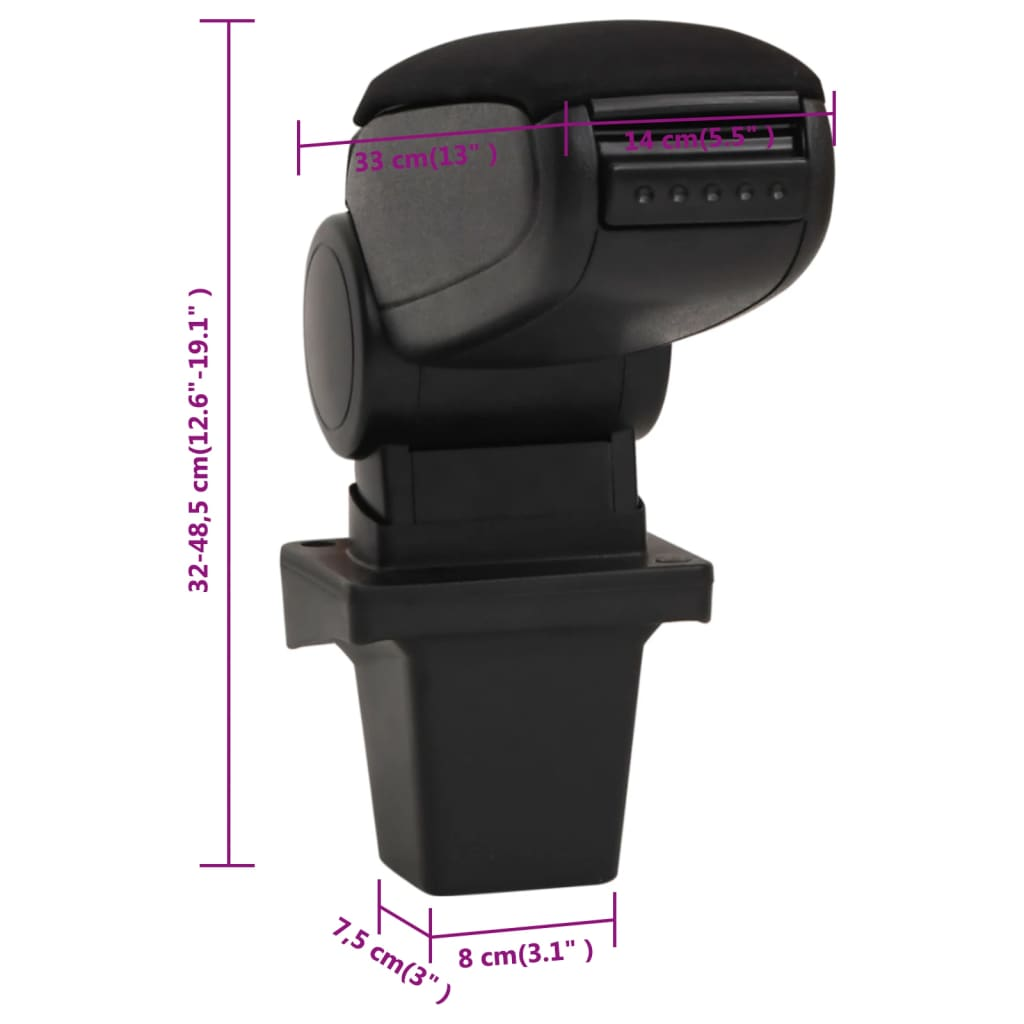 vidaXL Car Armrest Black 14x33x(32-48.5) cm ABS