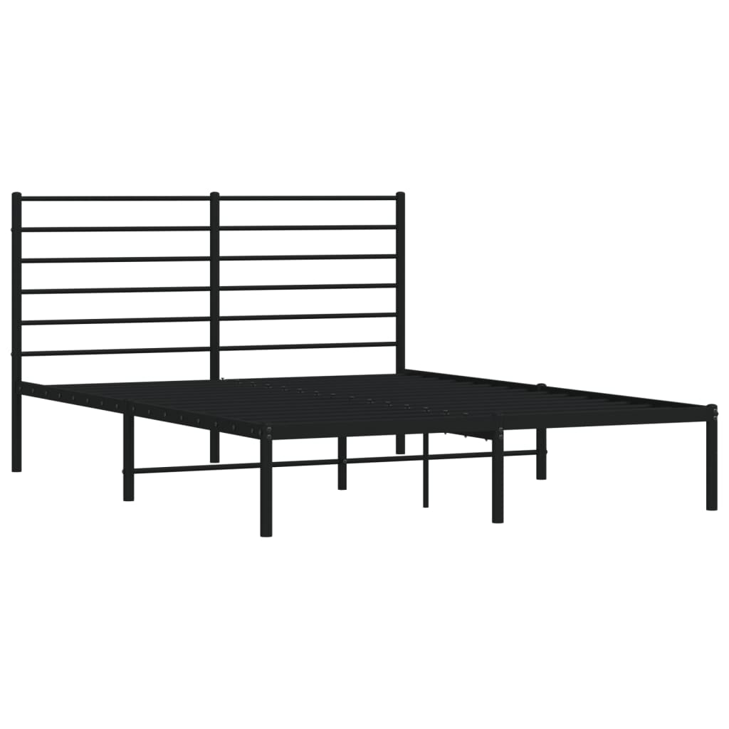 vidaXL Metal Bed Frame with Headboard Black 120x190 cm Small Double