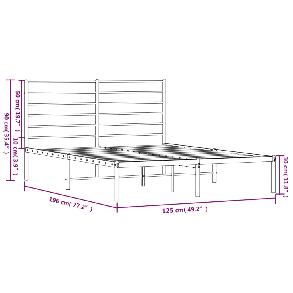 vidaXL Metal Bed Frame with Headboard Black 120x190 cm Small Double