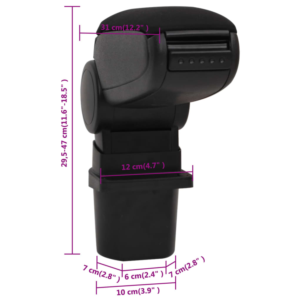 vidaXL Car Armrest Black 12x31x(29.5-47) cm ABS