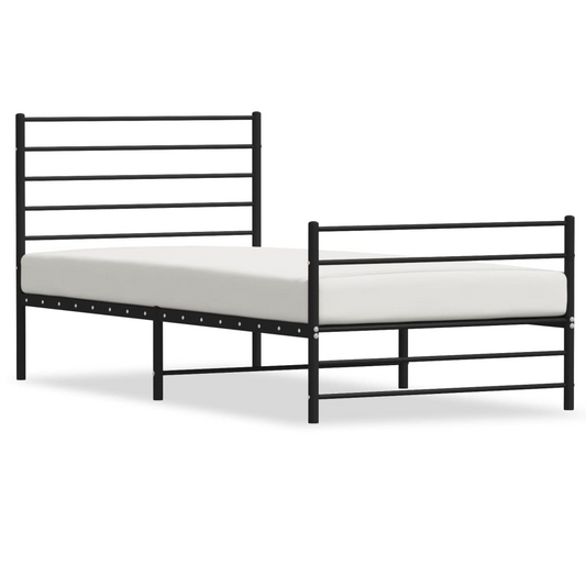 vidaXL Metal Bed Frame with Headboard and Footboard Black 107x203 cm