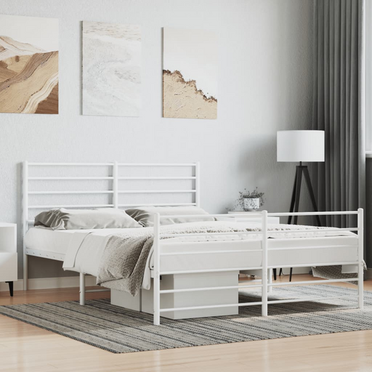 vidaXL Metal Bed Frame with Headboard and Footboard White 120x200 cm