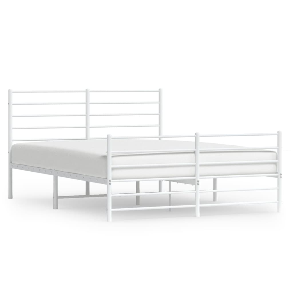 vidaXL Metal Bed Frame with Headboard and Footboard White 120x200 cm