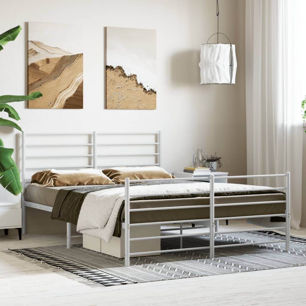 vidaXL Metal Bed Frame with Headboard and Footboard White 120x200 cm