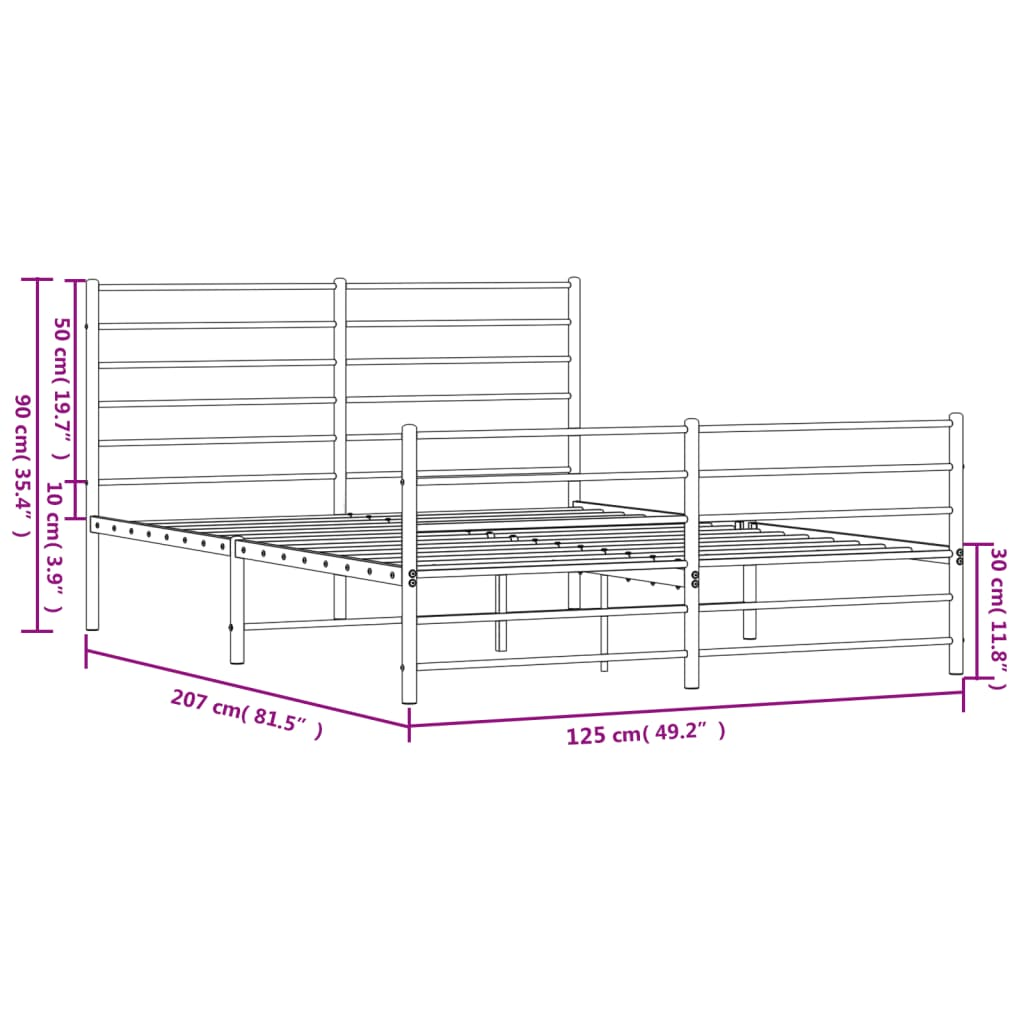 vidaXL Metal Bed Frame with Headboard and Footboard White 120x200 cm