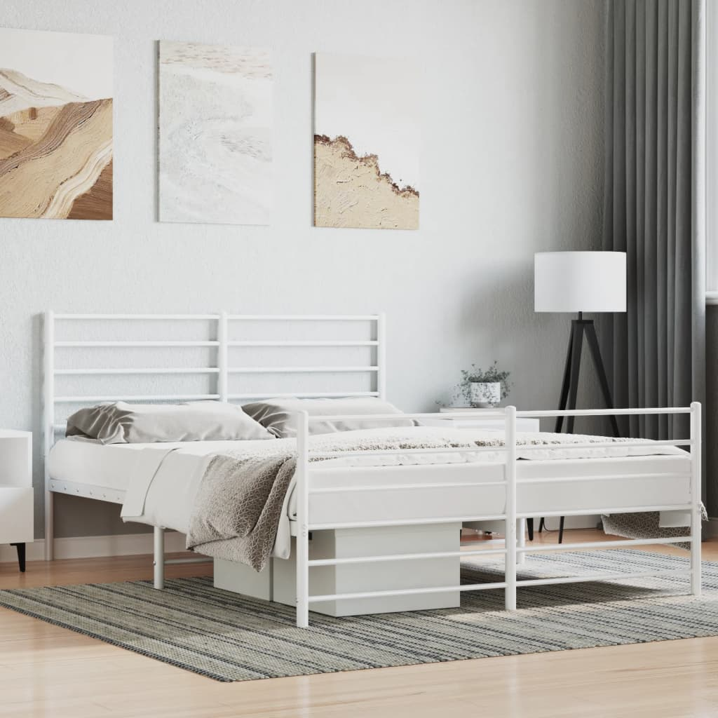 vidaXL Metal Bed Frame with Headboard and Footboard White 160x200 cm