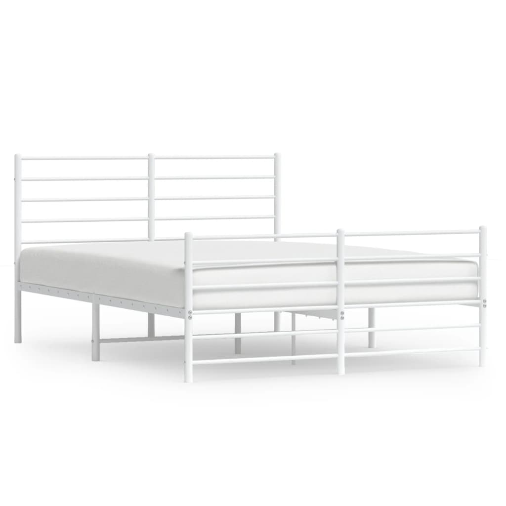 vidaXL Metal Bed Frame with Headboard and Footboard White 160x200 cm