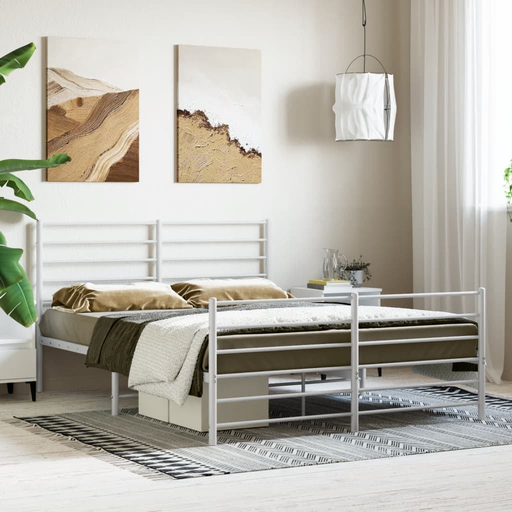 vidaXL Metal Bed Frame with Headboard and Footboard White 160x200 cm