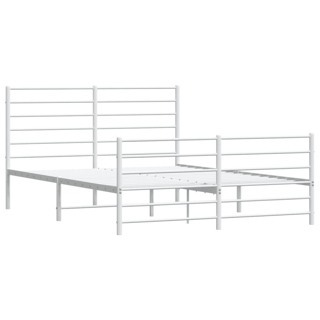 vidaXL Metal Bed Frame with Headboard and Footboard White 160x200 cm