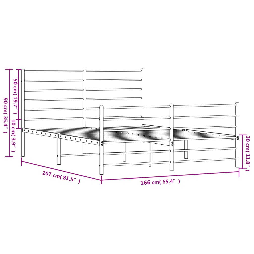 vidaXL Metal Bed Frame with Headboard and Footboard White 160x200 cm