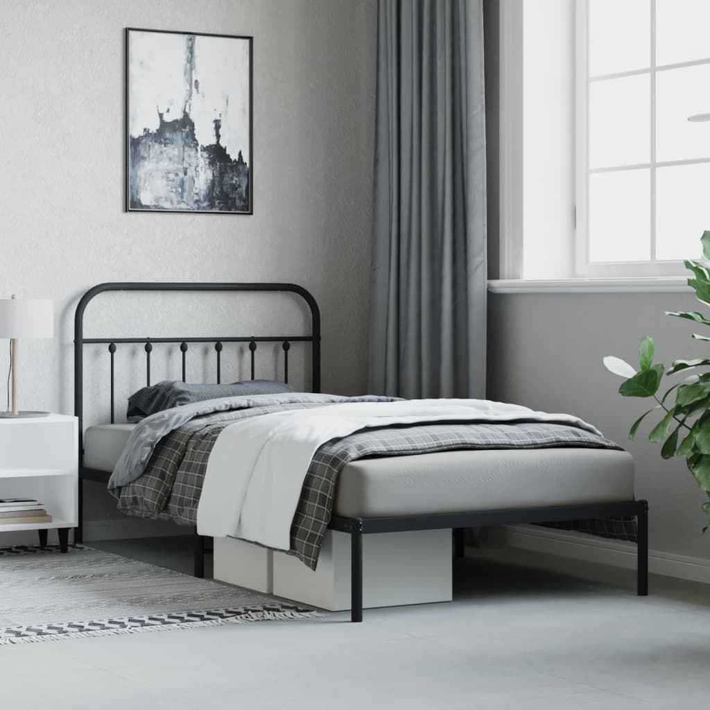 vidaXL Metal Bed Frame with Headboard Black 107x203 cm