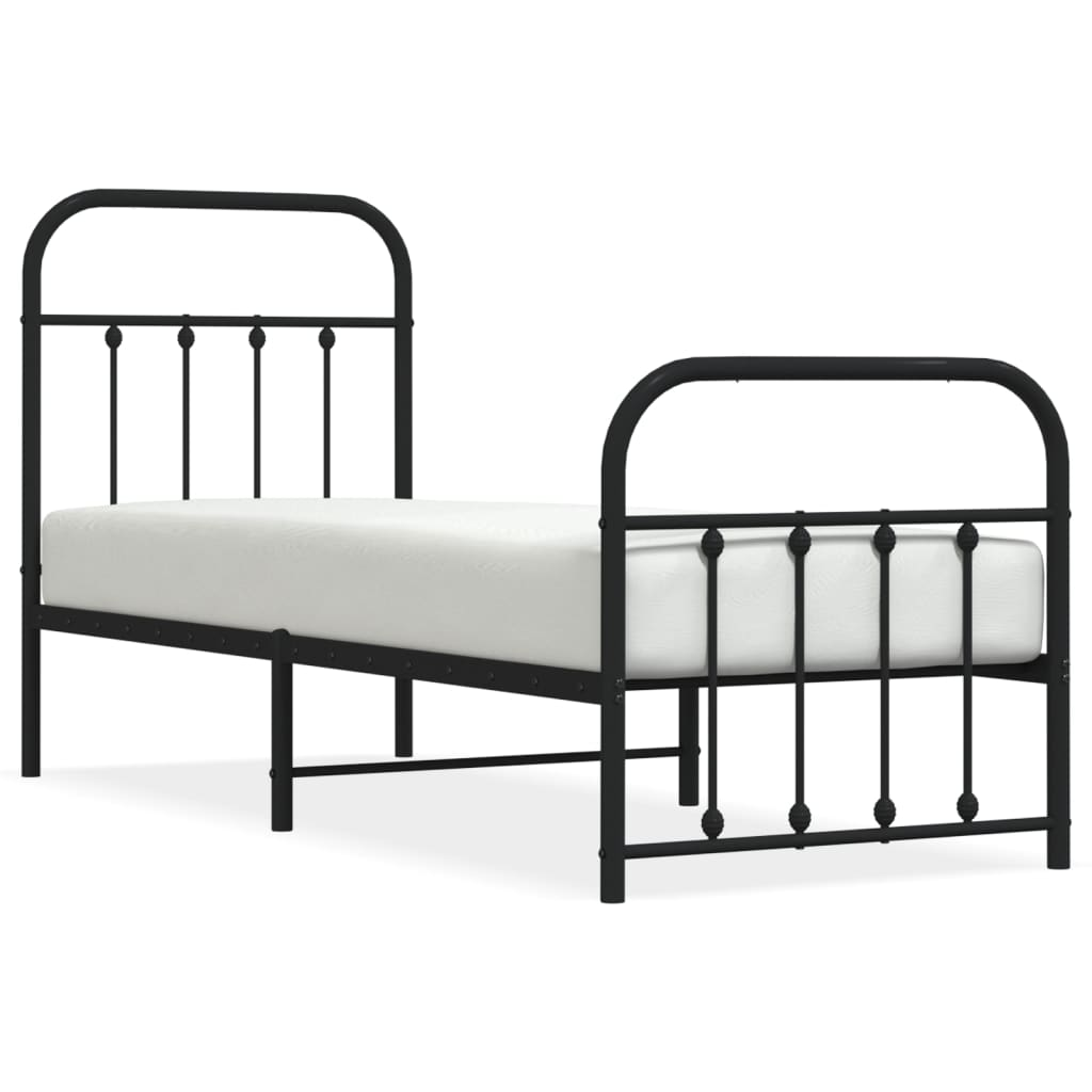 vidaXL Metal Bed Frame with Headboard and Footboard Black 75x190 cm Small Single