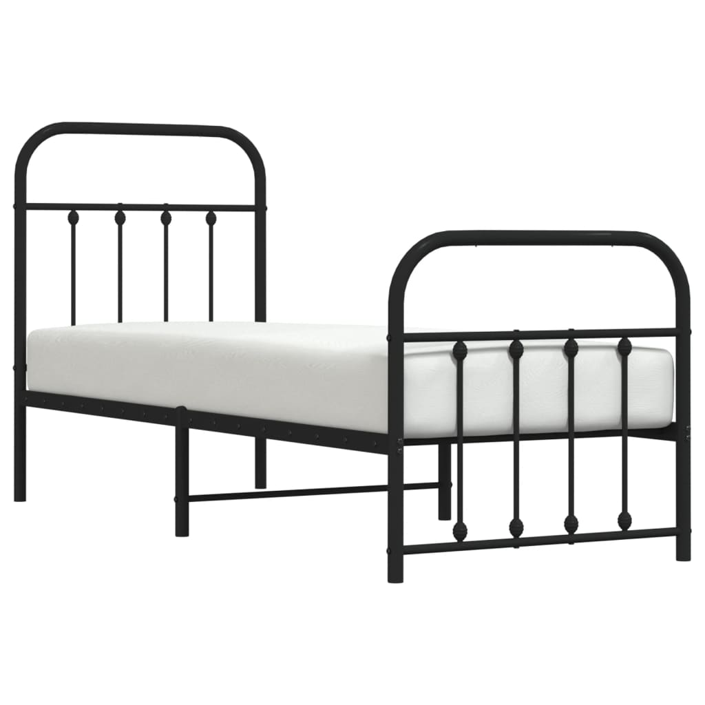 vidaXL Metal Bed Frame with Headboard and Footboard Black 75x190 cm Small Single