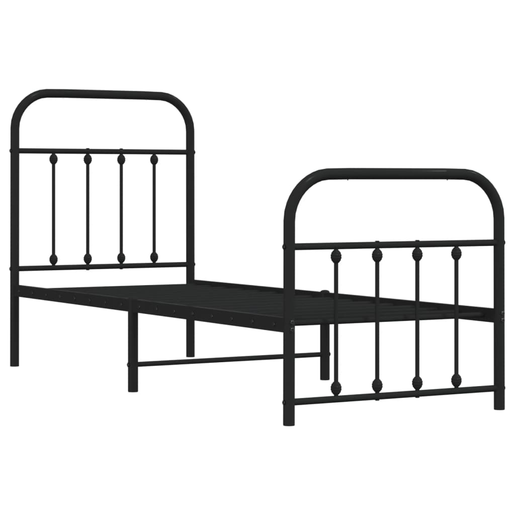 vidaXL Metal Bed Frame with Headboard and Footboard Black 75x190 cm Small Single