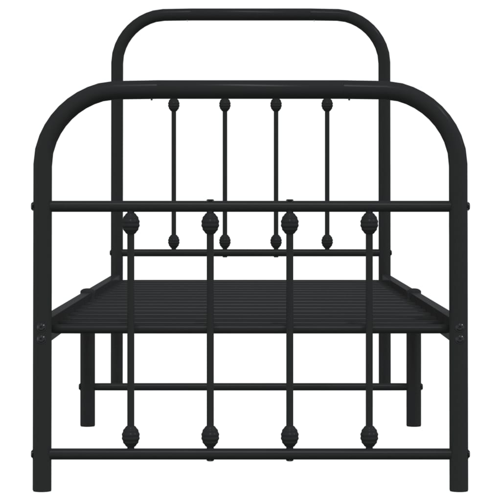 vidaXL Metal Bed Frame with Headboard and Footboard Black 75x190 cm Small Single