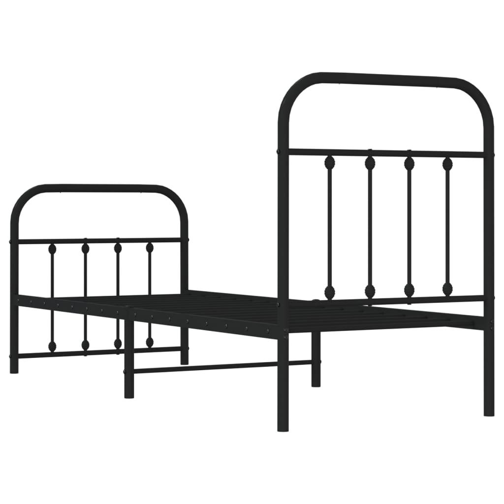 vidaXL Metal Bed Frame with Headboard and Footboard Black 75x190 cm Small Single