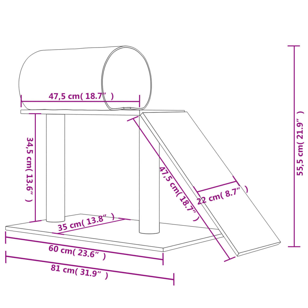 Cat Scratching Posts with Tunnel and Ladder Light Grey 55.5 cm