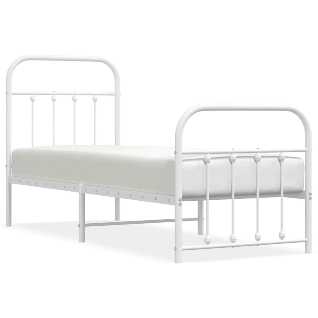 vidaXL Metal Bed Frame with Headboard and Footboard White 75x190 cm Small Single