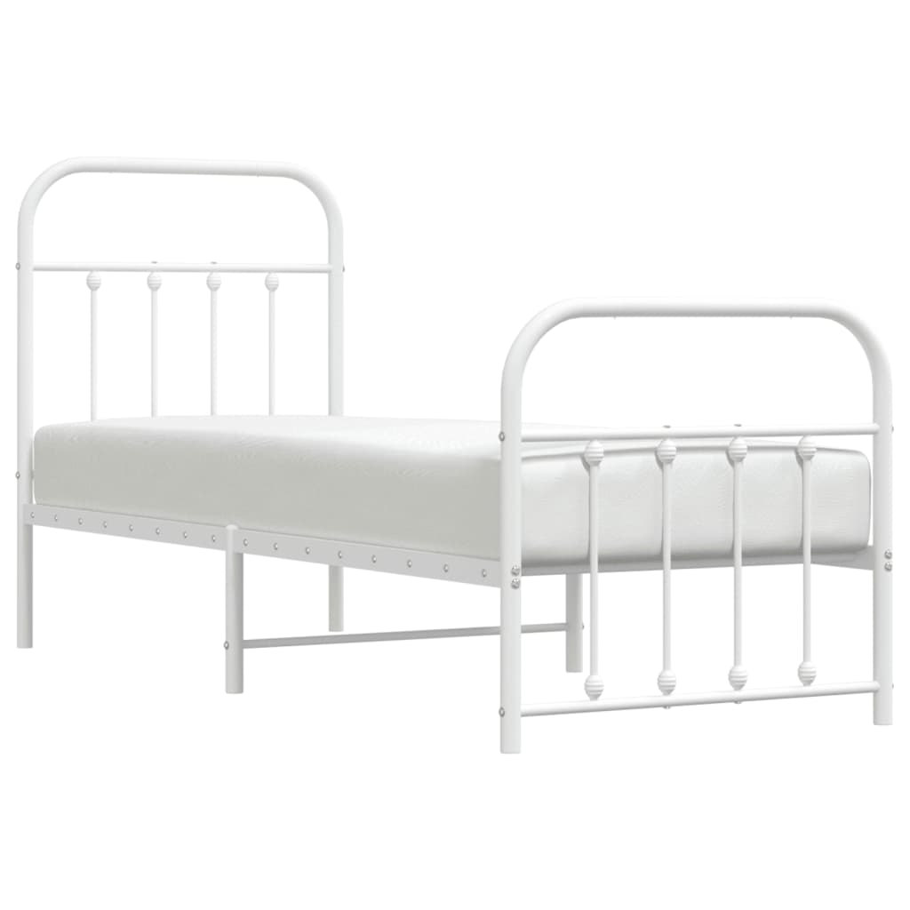 vidaXL Metal Bed Frame with Headboard and Footboard White 75x190 cm Small Single