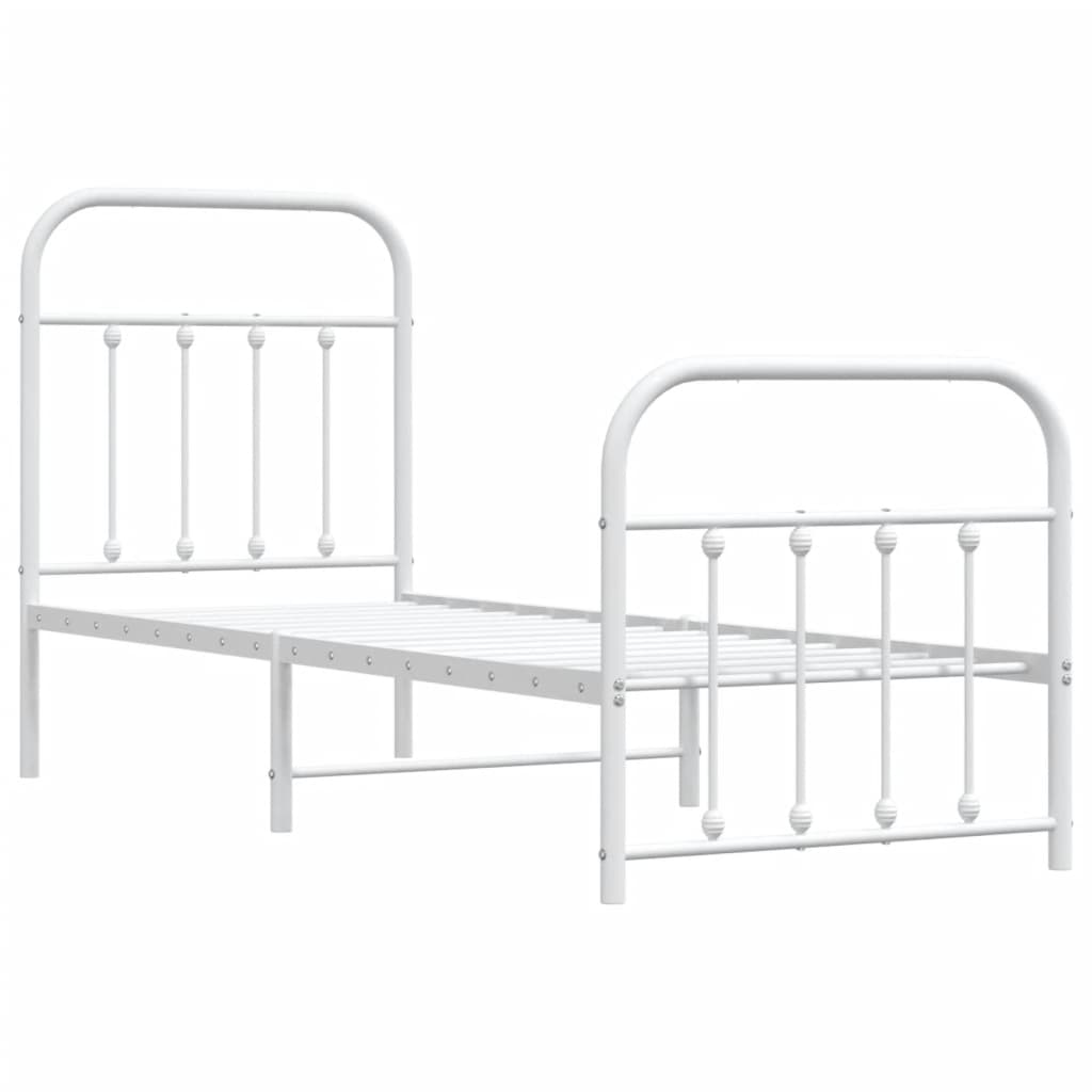 vidaXL Metal Bed Frame with Headboard and Footboard White 75x190 cm Small Single