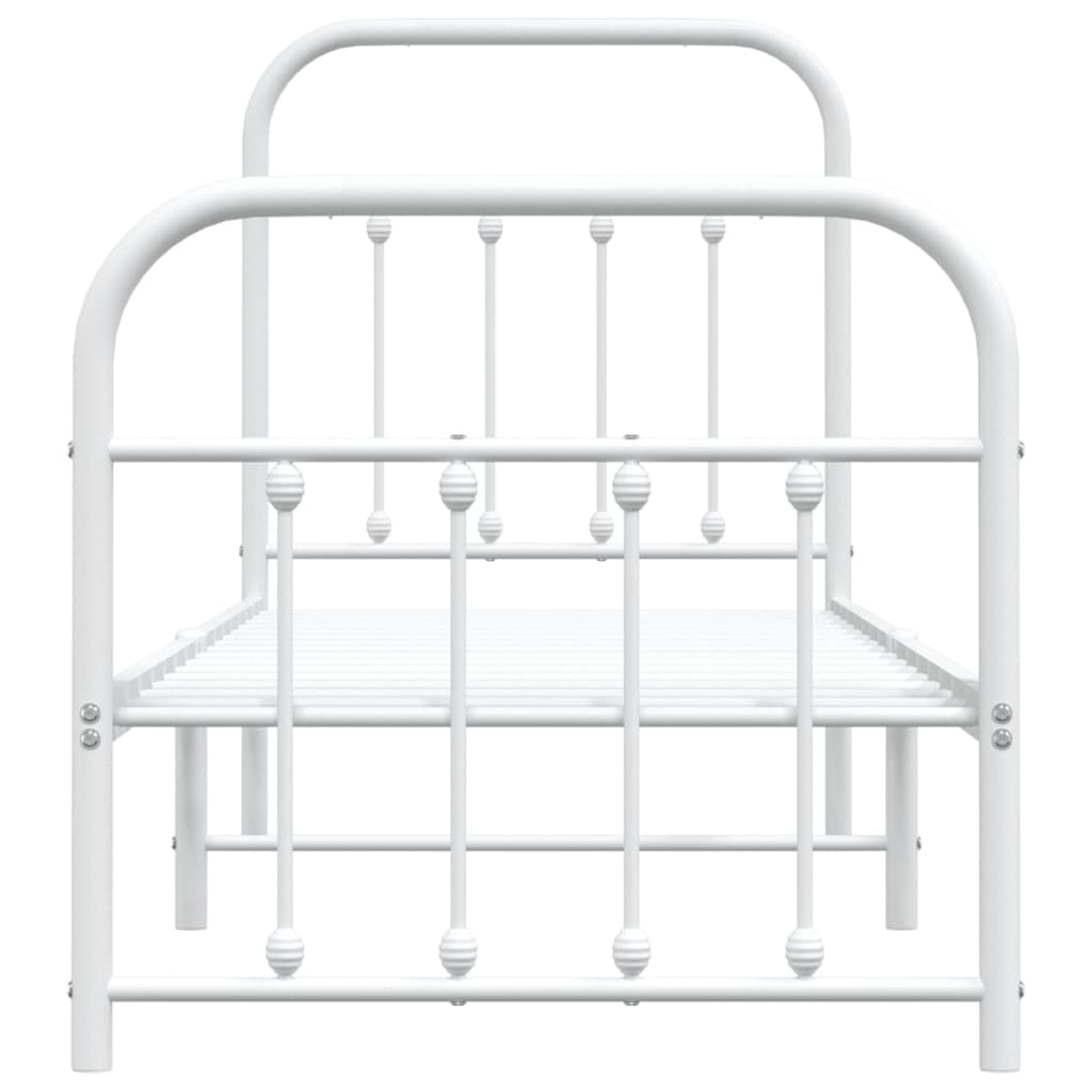 vidaXL Metal Bed Frame with Headboard and Footboard White 75x190 cm Small Single