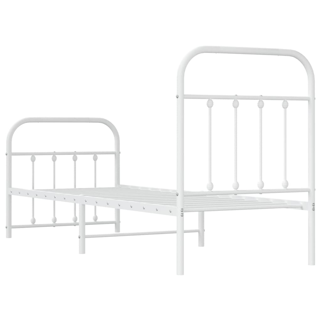 vidaXL Metal Bed Frame with Headboard and Footboard White 75x190 cm Small Single