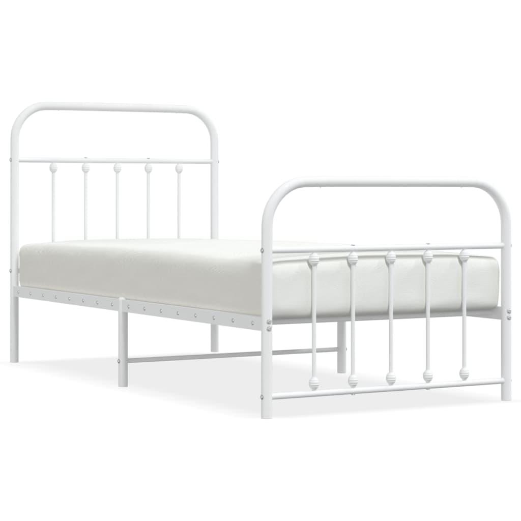 vidaXL Metal Bed Frame with Headboard and Footboard White 90x190 cm Single