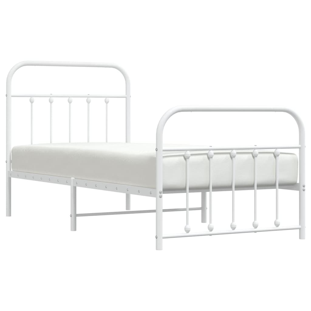 vidaXL Metal Bed Frame with Headboard and Footboard White 90x190 cm Single